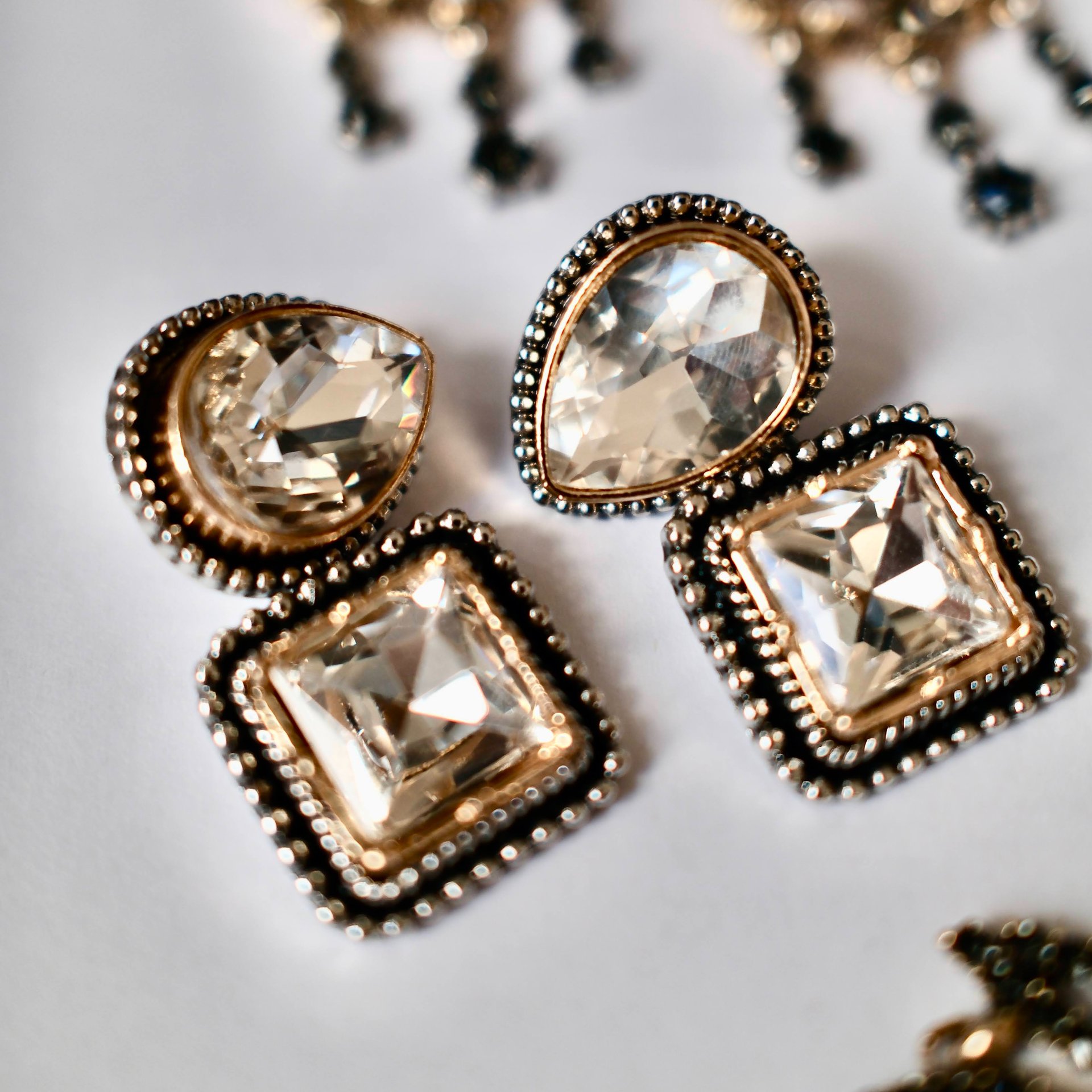Geometrik Kristal Duo Küpe | Statement Jewelry