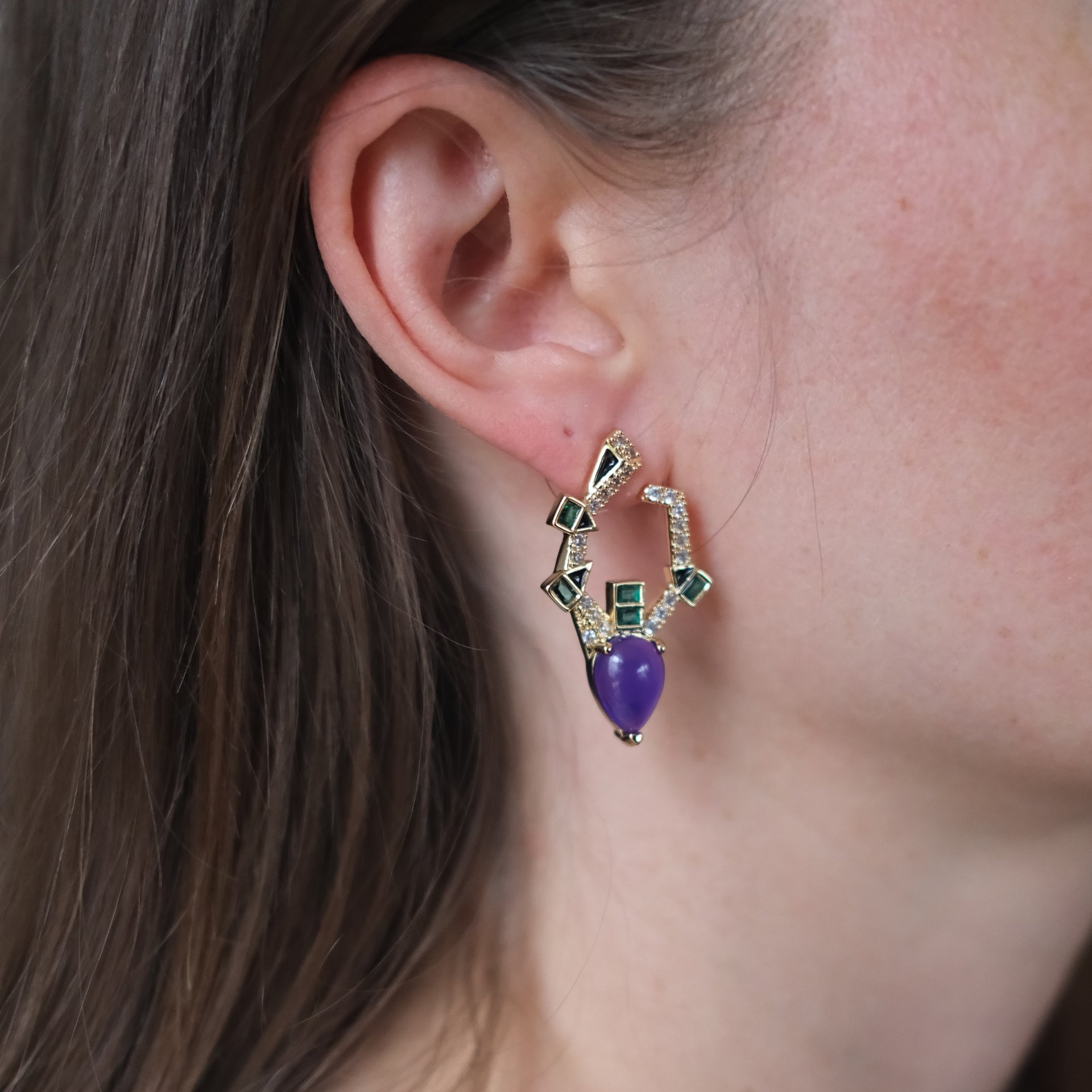 Amethyst Muse Taşlı Sallantılı Küpe - 2. görsel