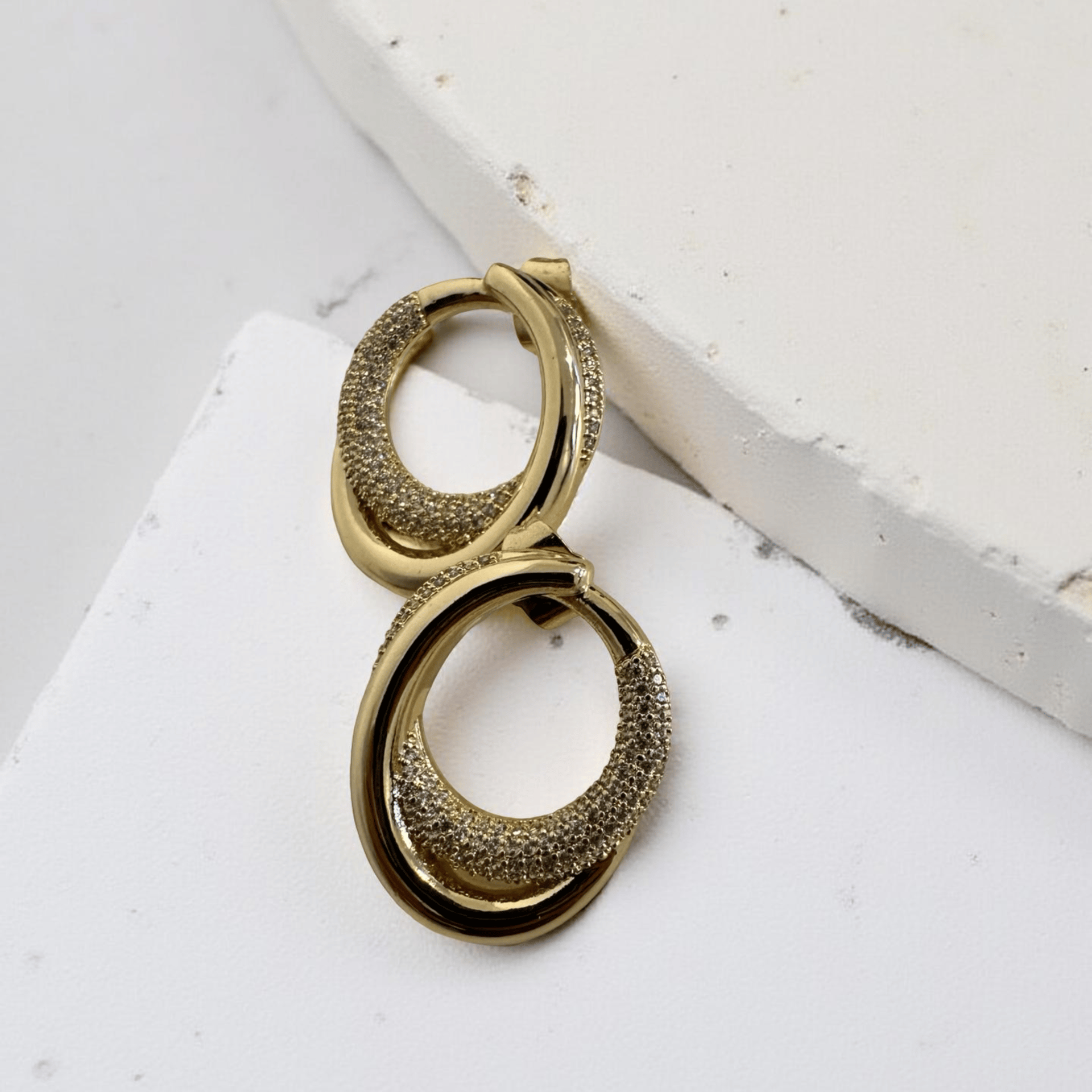 Merry Gold Taşlı Çift Oval Küpe
