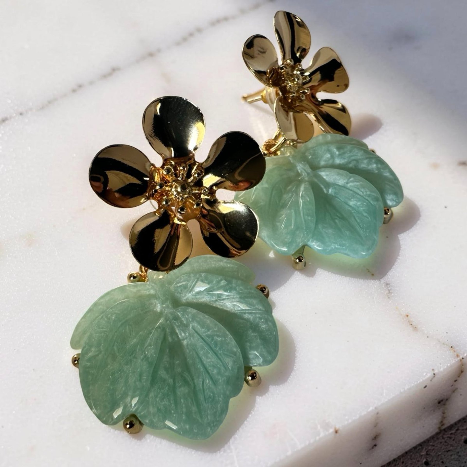 Verde Garden Mint Yeşili Çiçek & Yaprak Küpe