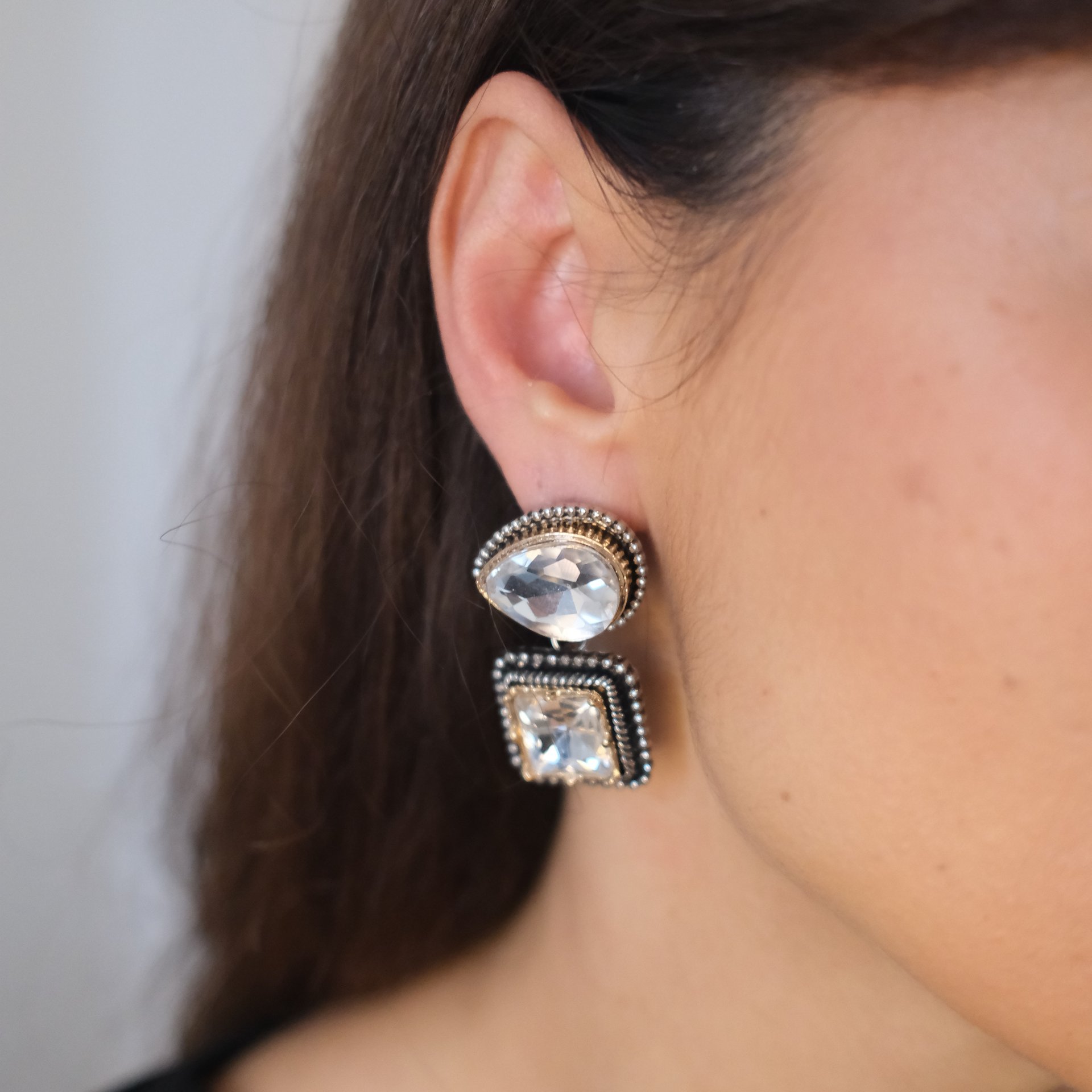 Geometrik Kristal Duo Küpe | Statement Jewelry - 3. görsel